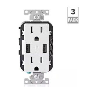 USB-A In-Wall Charger Outlet 15 Amp 3.6A Leviton Decora Tamper Resistant 3pk NEW